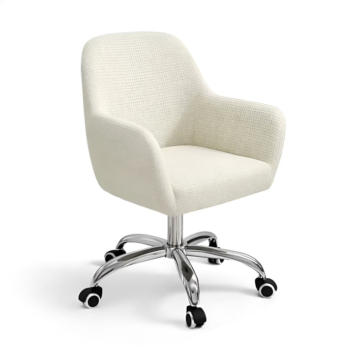 housse de chaise de bureau arrondie en jacquard Giulia couleur ecru vue 360°